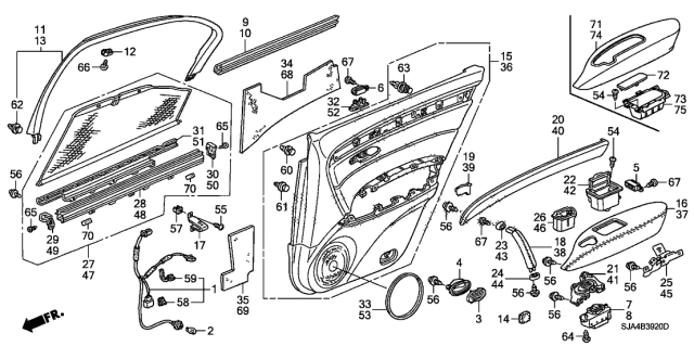 2006 Acura RL Clip, Pillar Diagram for 91561-SJD-003