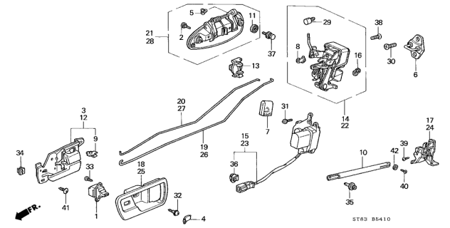 1995 Acura Integra Left Rear Door Handle Assembly (Outer) (Granada Black Pearl) Diagram for 72680-ST8-013ZM