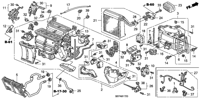 2008 Acura TL 4 Door BASE (NAVIGATION) KA 5AT Heater Unit Diagram