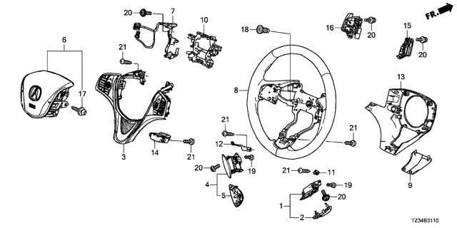 2018 Acura TLX Steering Wheel (Premium Black) (Leather) Diagram for 78501-TZ3-C71ZA