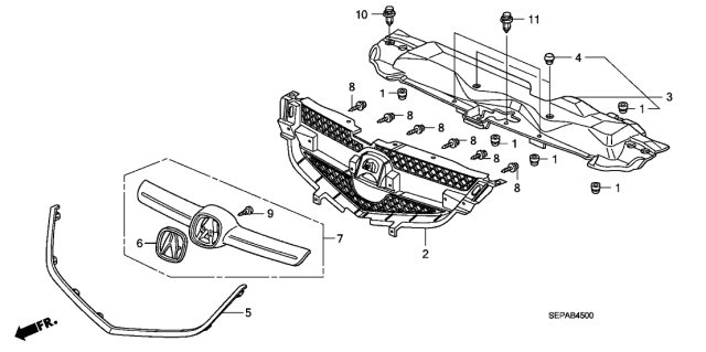 2008 Acura TL Front Bumper Grille Mesh (Bumper Dark Gray) Diagram for 71120-SEP-A10ZA