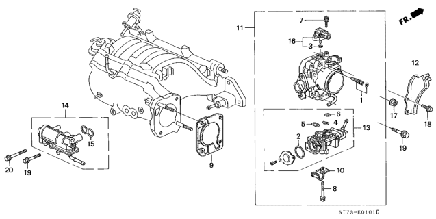 1995 Acura Integra Throttle Wire Stay Diagram for 16411-P72-000