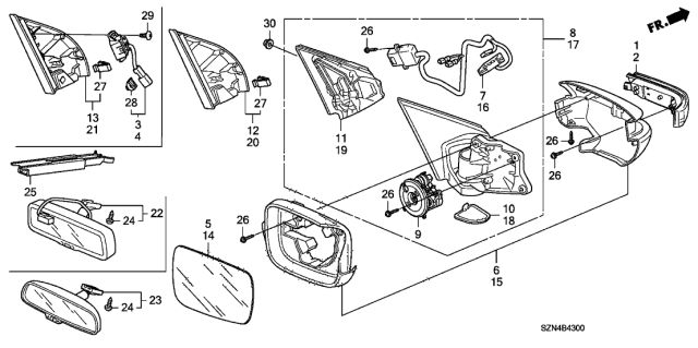 2012 Acura ZDX Mirror Sub Assembly R Diagram for 76203-SZN-A01
