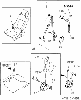 1996 Acura SLX Bracket, Seat Belt Anchor Diagram for 8-97151-478-8