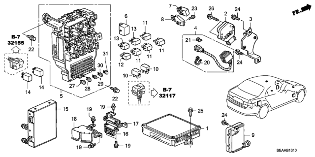 2008 Acura TSX Engine Control Modulel Assembly Diagram for 37010-RBB-506