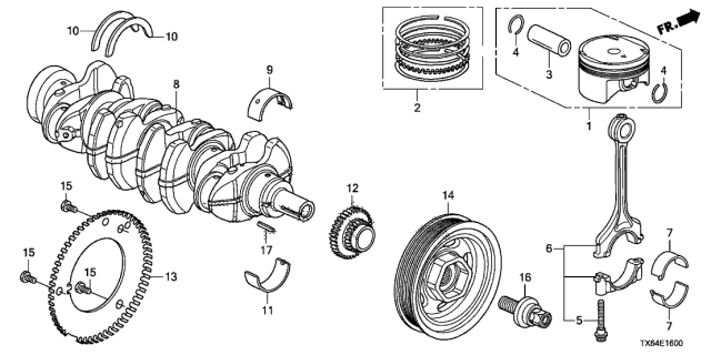 2014 Acura ILX Ring Set, Piston (Std.) (Riken) Diagram for 13011-RZP-004