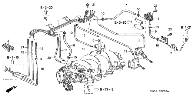 1998 Acura TL 4 Door BAS3.2 KA 4AT Install Pipe - Tubing (V6) Diagram