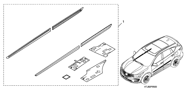 2021 Acura RDX 5 Door ADV KA XAT Body Side Molding Diagram