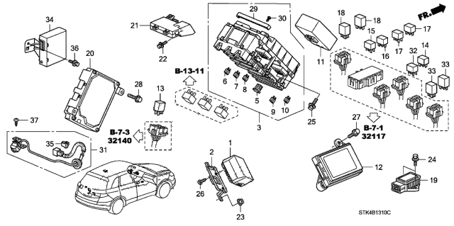 2010 Acura RDX 5 Door TECH KA 5AT Control Unit - Cabin Diagram 1