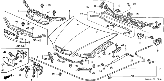 2003 Acura TL Rexka Cowl Top Retainer Clips Diagram for 91508-S50-003