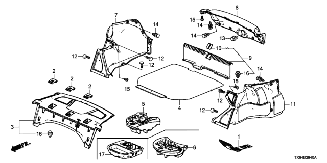 2014 Acura ILX 4 Door TECH KA 5AT Rear Tray - Trunk Lining Diagram