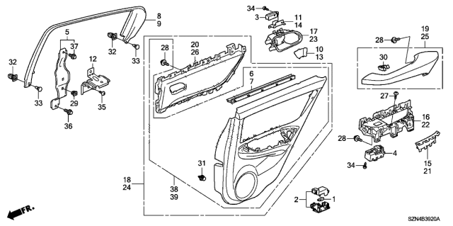 2012 Acura ZDX Rear Door Lining Diagram