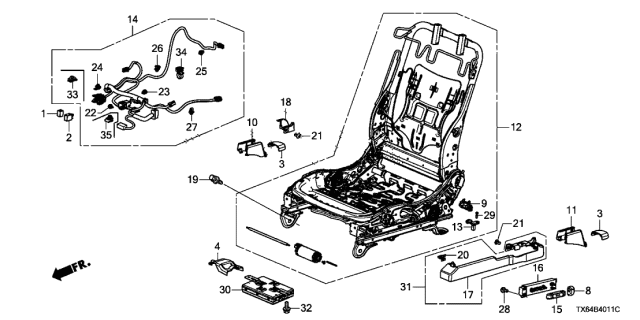 2014 Acura ILX 4 Door TECH KA 5AT Front Seat Components (L.) (Power Seat) Diagram