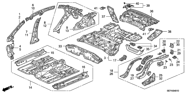 2008 Acura TL Extension, Passenger Side Sill Diagram for 65640-SEP-A00ZZ