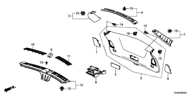 2019 Acura MDX 5 Door ADV (HYBRID (AWD)) KA DCT Tailgate Lining Diagram