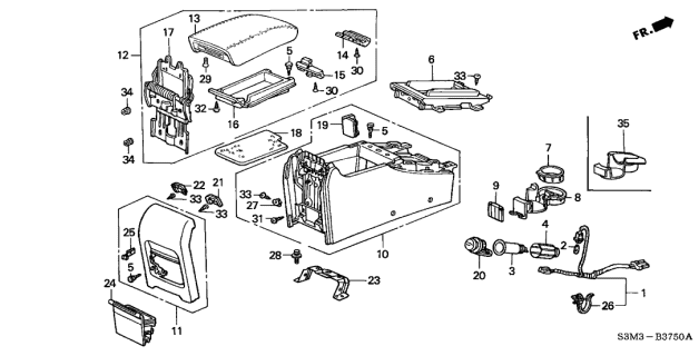 2001 Acura CL 2 Door SPORT KA 5AT Rear Console Diagram