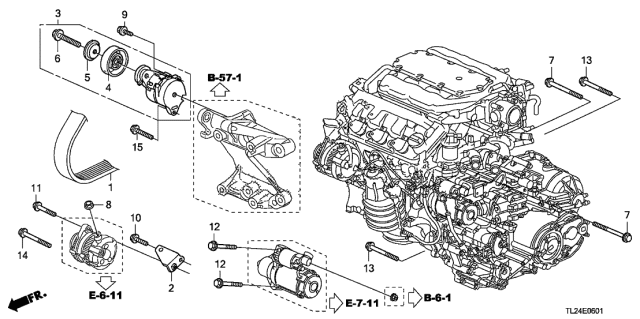 2011 Acura TSX 4 Door TSX V6 KA 5AT Alternator Bracket - Tensioner (V6) Diagram