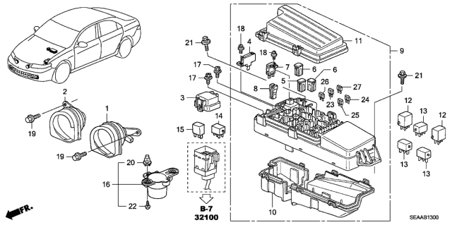 2008 Acura TSX Control Unit - Engine Room Diagram