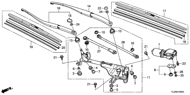 2013 Acura TSX 4 Door TSX V6 KA 5AT Front Windshield Wiper Diagram