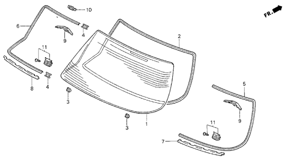 1993 Acura Vigor Rubber, Rear Windshield Dam Diagram for 73225-SL4-000