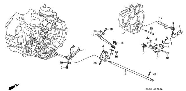 2001 Acura NSX AT Shift Fork - Control Shaft Diagram