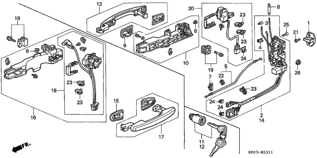 1995 Acura Legend Base, Passenger Side Key Cylinder Diagram for 75585-SP0-A01