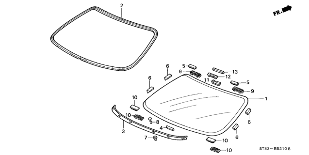 1999 Acura Integra 4 Door GS (LEATHER) KA 4AT Rear Windshield Diagram