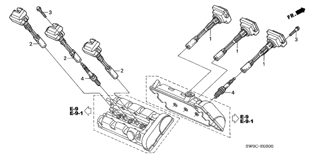 2005 Acura NSX 2 Door NSX-T KA 4AT Ignition Coil - Spark Plug Diagram