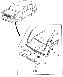 1996 Acura SLX 4 Door 4LS (PREMIUM) KA 4AT Front Windshield Diagram