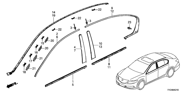 2020 Acura RLX Molding Assembly, Right Rear Door Retainer Diagram for 72921-TY2-A01