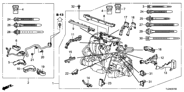 2013 Acura TSX 4 Door SE KA 6MT Engine Wire Harness (L4) Diagram