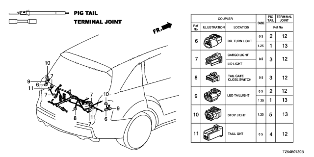 2014 Acura MDX Electrical Connector (Rear) Diagram