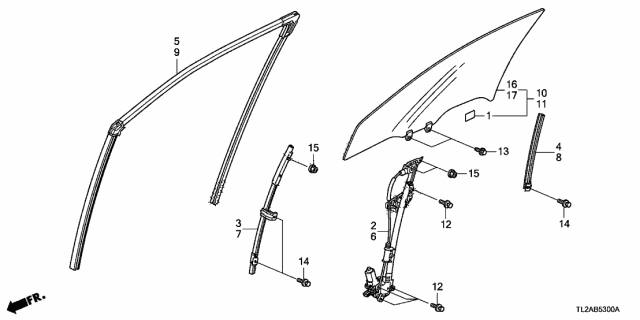 2014 Acura TSX Front Door Glass - Regulator Diagram