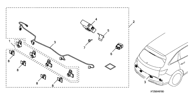 2017 Acura MDX Parking Sensor Attachment Diagram for 08V67-TZ5-201D