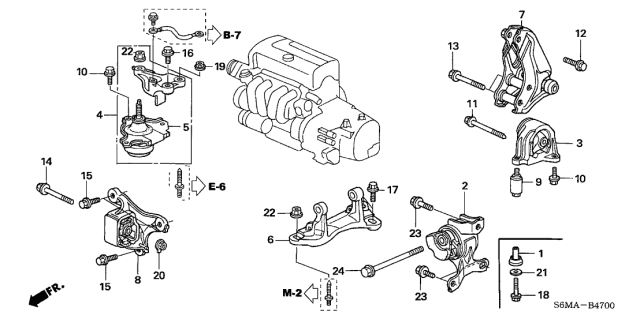 2006 Acura RSX 3 Door BASE KA 5MT Engine Mounts (MT) Diagram