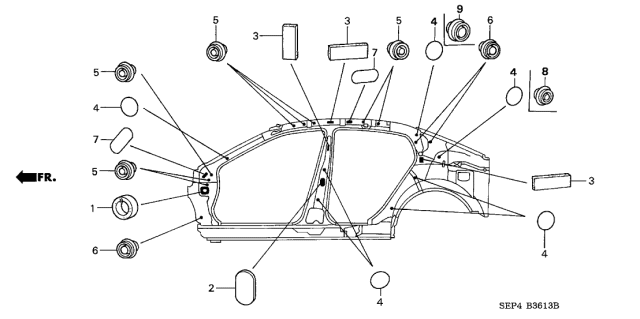2004 Acura TL 4 Door BASE (NAVIGATION) KA 5AT Grommet Diagram 2