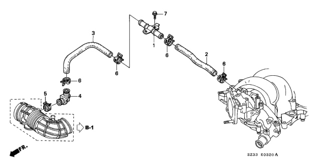 1996 Acura RL 4 Door PREM (NAVIGATION) KA 4AT TCS Bypass Hose Diagram