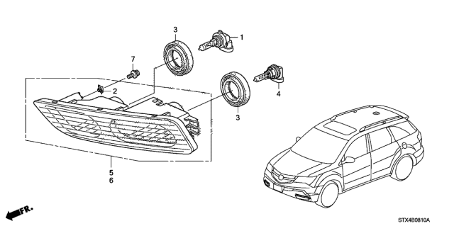 2011 Acura MDX Driver Side Fog Light Lens/Housing Diagram for 33951-STX-A11