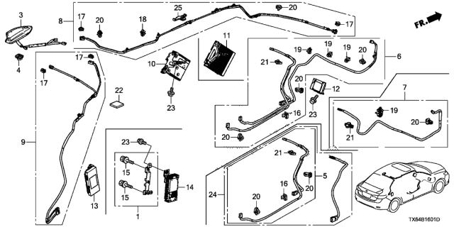 2017 Acura ILX Radio & Telematics & Gps & Xm Antenna Assembly (San Marino Red) Diagram for 39150-TX6-A61ZJ