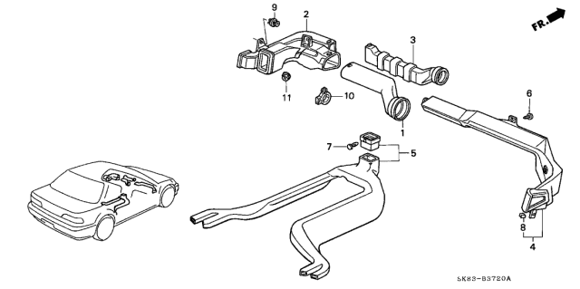 1993 Acura Integra Duct, Rear Heater Diagram for 83331-SK8-013