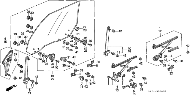 1992 Acura Integra Left Front Door Power Regulator Assembly Diagram for 72251-SK7-003