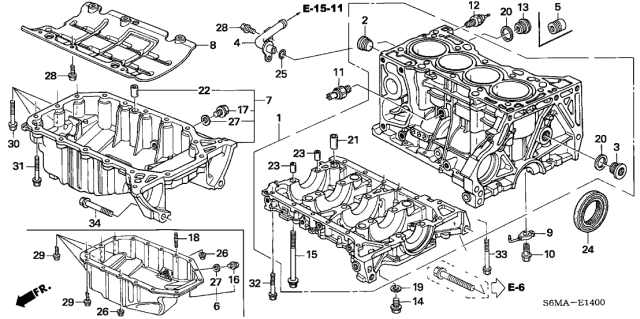 2006 Acura RSX Cylinder Block - Oil Pan Diagram