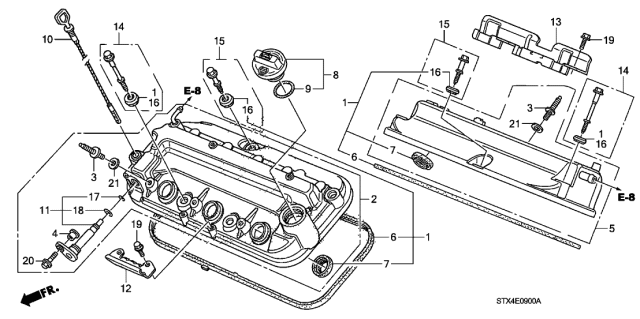 2007 Acura MDX Rear Valve Cover Factory Diagram for 12320-RYE-A00