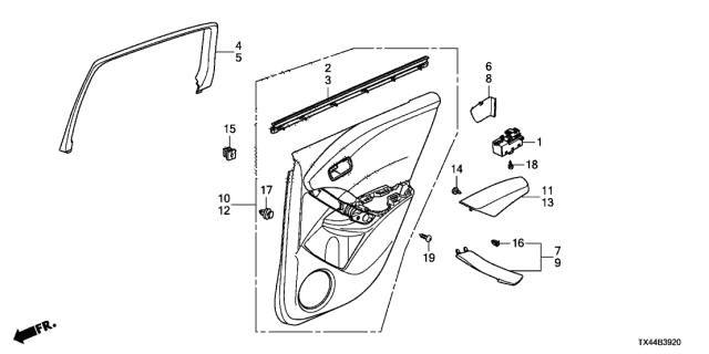 2016 Acura RDX Right Rear Door Lining Armrest (Light Jewel Gray) Diagram for 83704-TX4-A01ZC