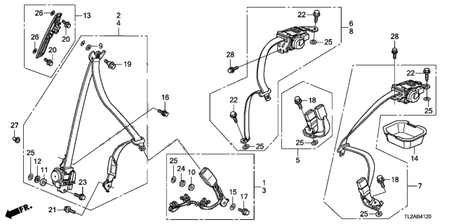2013 Acura TSX 4 Door TSX V6 KA 5AT Seat Belts Diagram