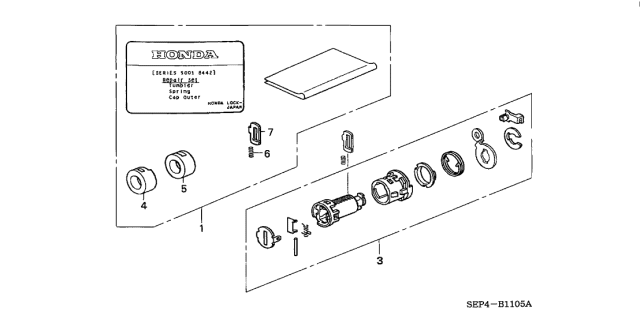 2004 Acura TL Cylinder Kit, Driver Side Door Diagram for 06725-SEP-A01