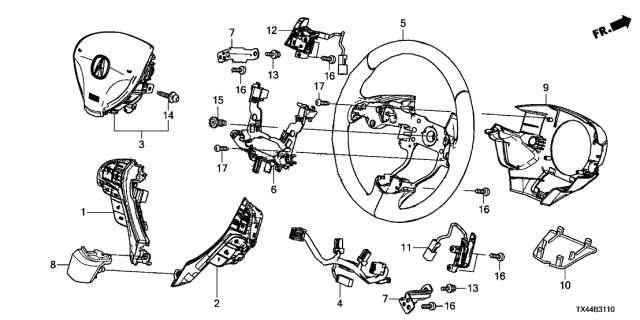 2014 Acura RDX Steering Wheel Assembly (Premium Black) (Leather) Diagram for 78501-TX4-A00ZA