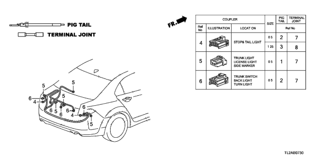 2013 Acura TSX 4 Door TSX V6 KA 5AT Electrical Connector (Rear) Diagram