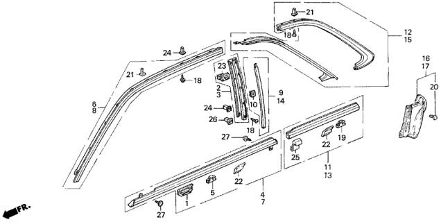 1990 Acura Legend Grommet, Molding & Retainer Diagram for 90662-SG0-003
