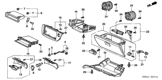 2006 Acura RSX 3 Door BASE KA 5AT Instrument Panel Garnish Diagram 2